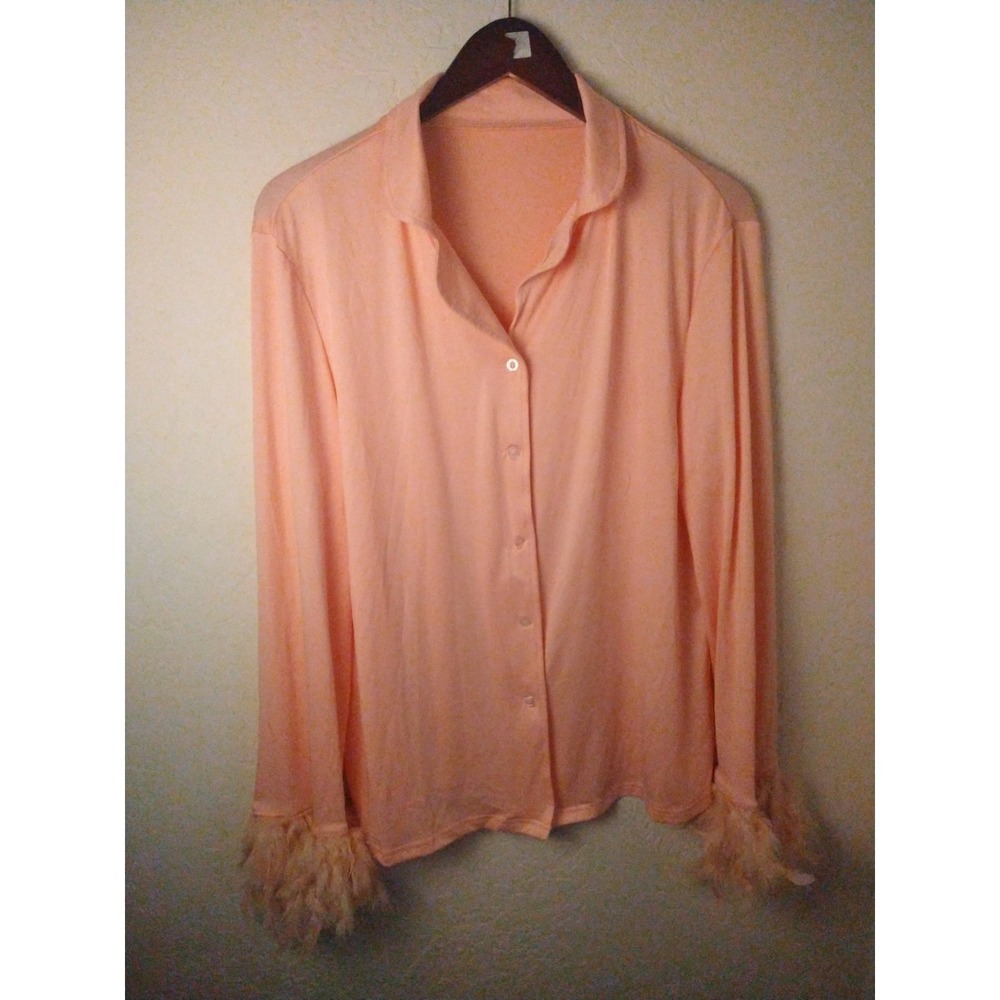 Anonymous Jacket W/Ostrich Feathers Women's L Collared Elegant Lt Pink Mature